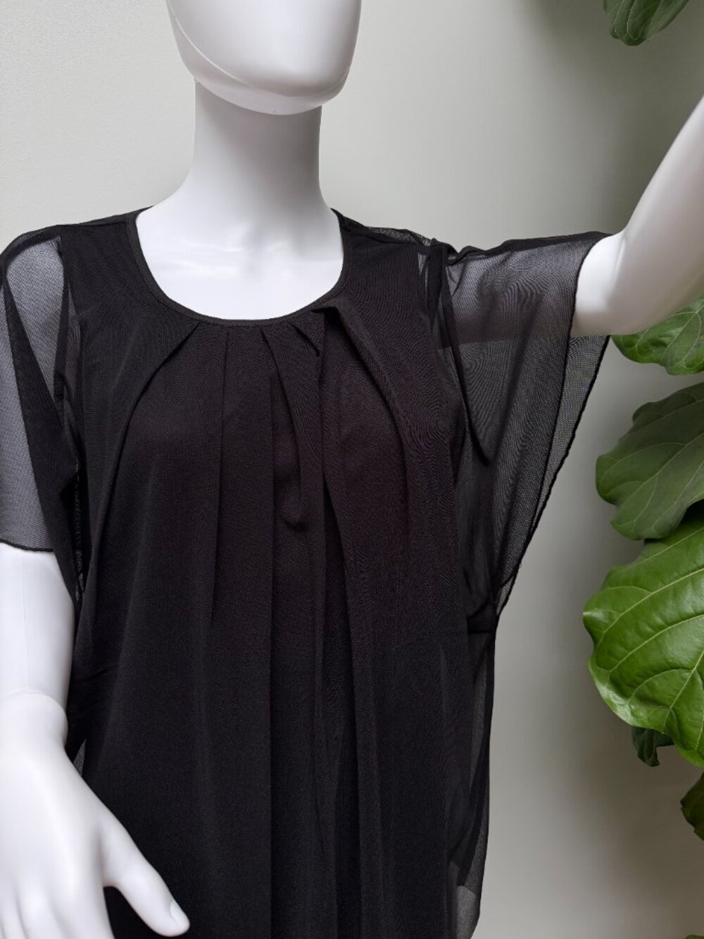 NWT ANTHONY ORIGINAL Black Sheer Tunic Mesh Sleeve Blouse